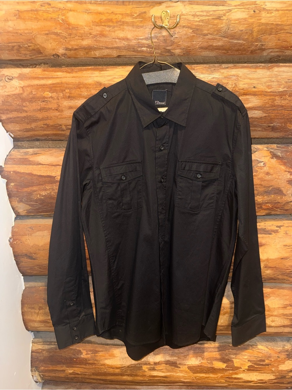 🖤NWOT 7 Diamonds L Black Men's Button-Up Shirt with Chest Pockets